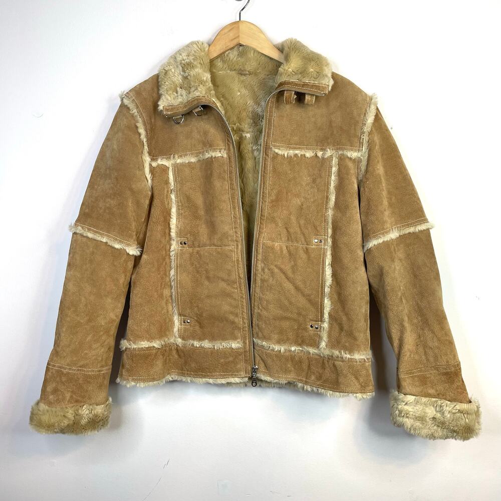 Wilsons Leather Suede Faux Shearling Fur Moto Jacket Boho Penny Lane Womens XL